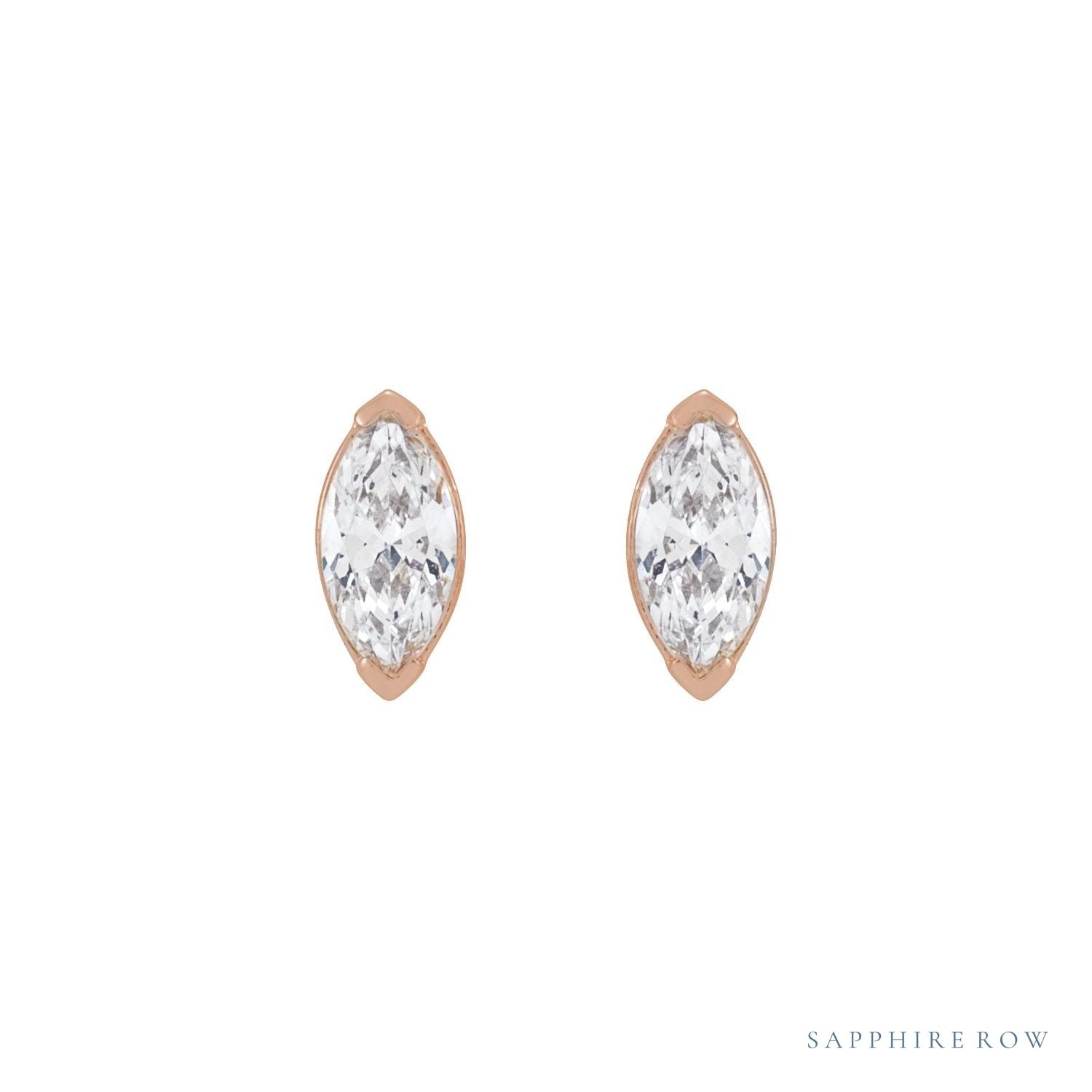 Sapphire Row Lab-Grown Diamond Half-Bezel Marquise Stud Earrings - 14K Rose Gold, 1/2 CTW (view 2)