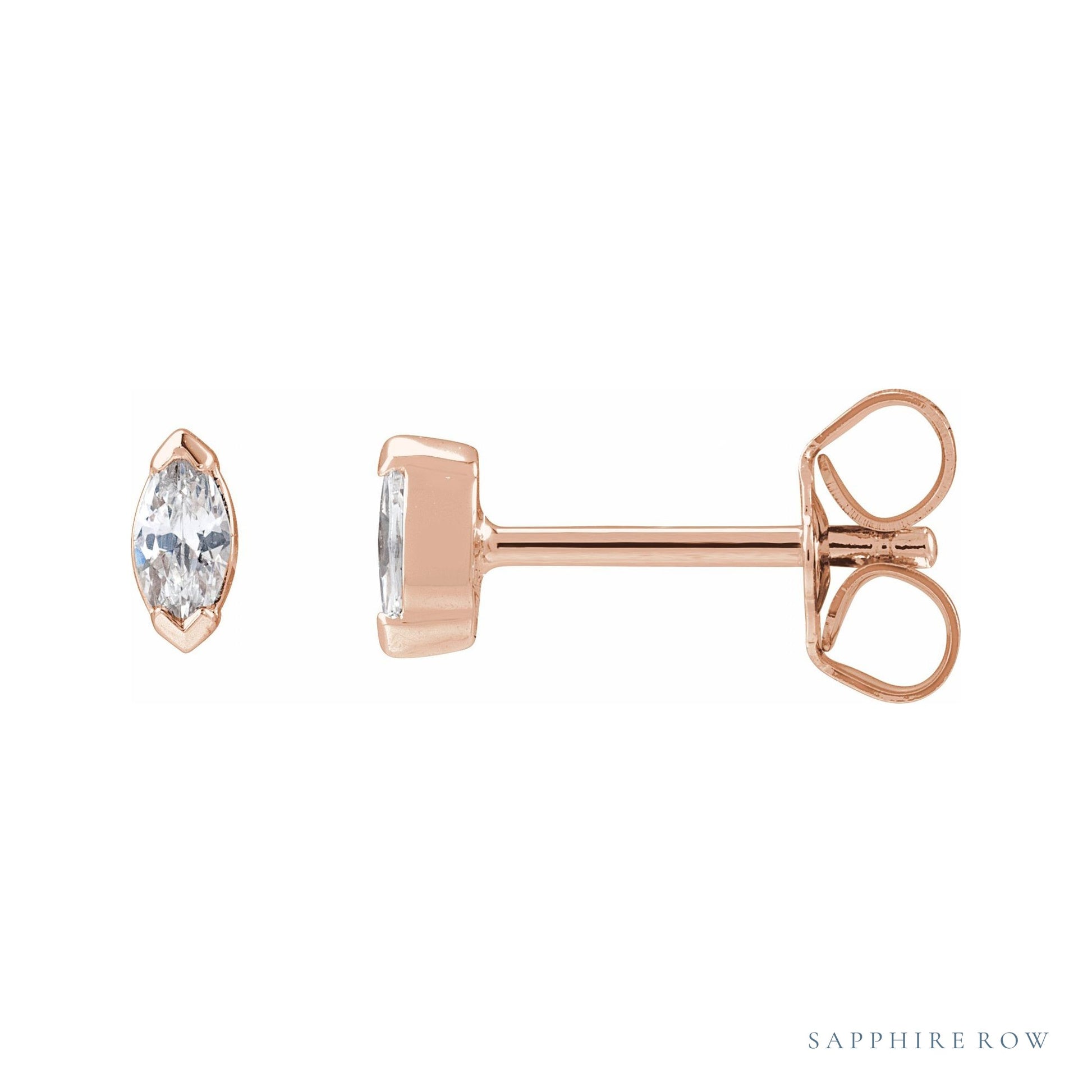 Sapphire Row Lab-Grown Diamond Half-Bezel Marquise Stud Earrings - 14K Rose Gold