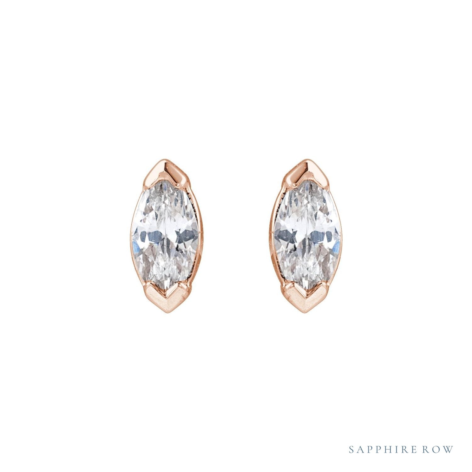 Sapphire Row Lab-Grown Diamond Half-Bezel Marquise Stud Earrings - 14K Rose Gold (view 2)