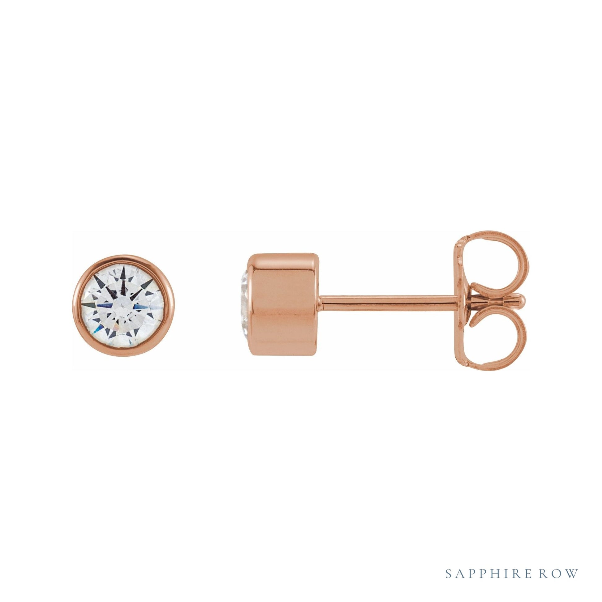 Sapphire Row Lab-Grown Diamond Round Bezel Stud Earrings - 14K Rose Gold