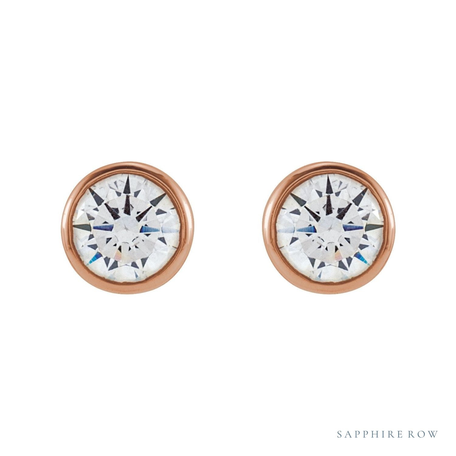 Sapphire Row Lab-Grown Diamond Round Bezel Stud Earrings - 14K Rose Gold (view 2)