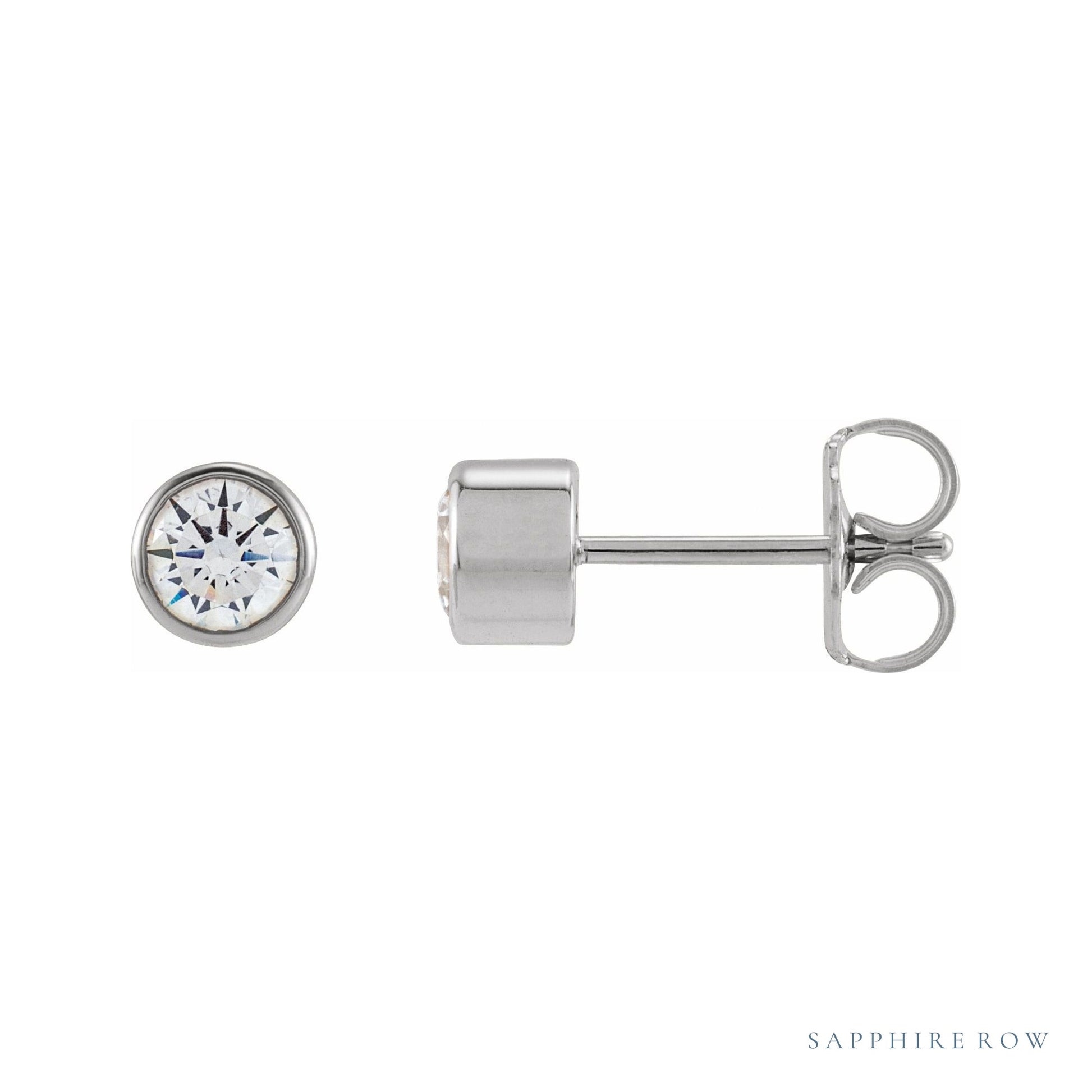 Sapphire Row Lab-Grown Diamond Round Bezel Stud Earrings - 14K White Gold