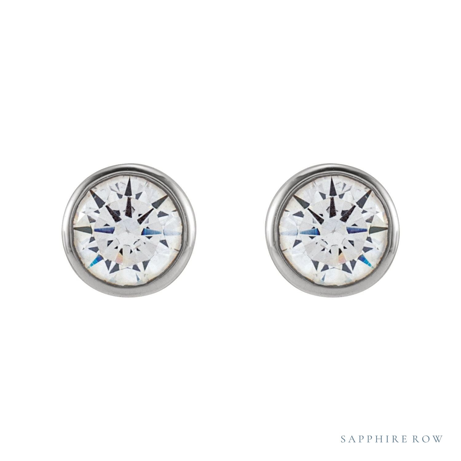 Sapphire Row Lab-Grown Diamond Round Bezel Stud Earrings - 14K White Gold (view 2)