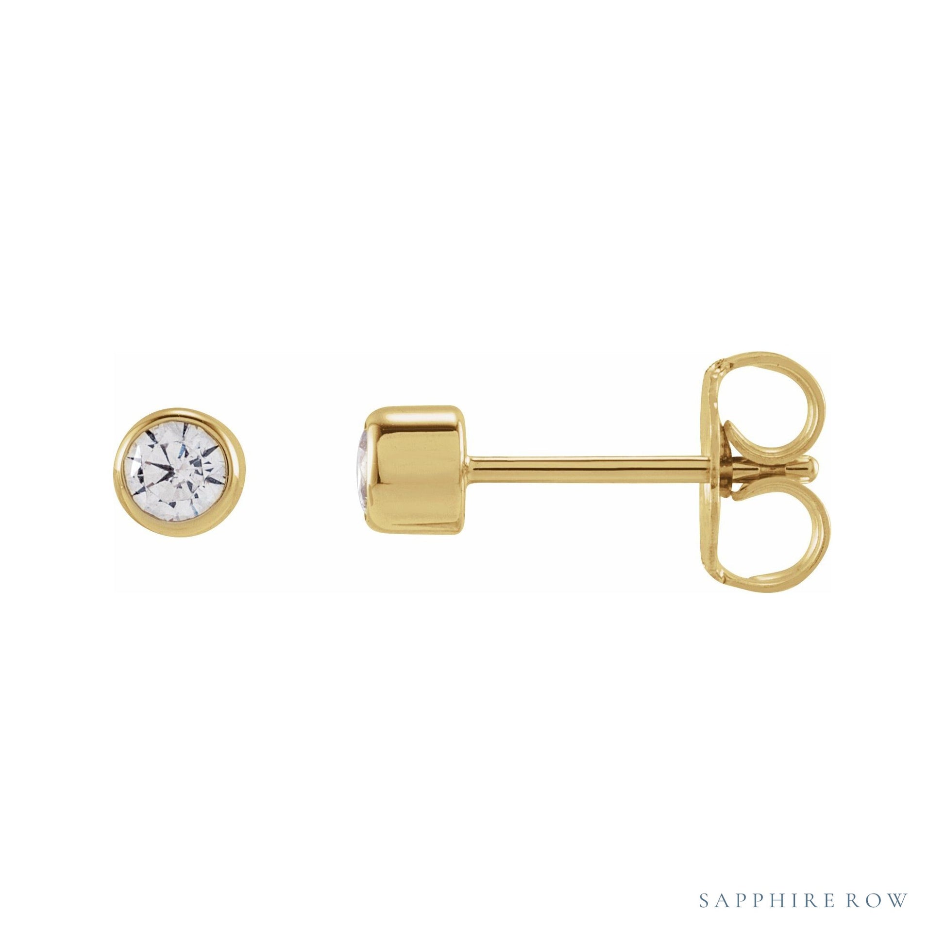 Sapphire Row Lab-Grown Diamond Round Bezel Stud Earrings - 14K Yellow Gold, 1/5 CTW