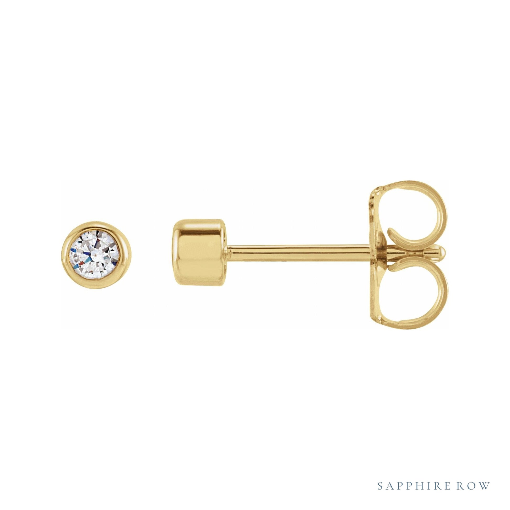 Sapphire Row Lab-Grown Diamond Round Bezel Stud Earrings - 14K Yellow Gold, 1/6 CTW