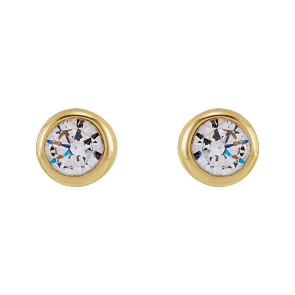 Sapphire Row Lab-Grown Diamond Round Bezel Stud Earrings - 14K Yellow Gold, 1/6 CTW (view 2)