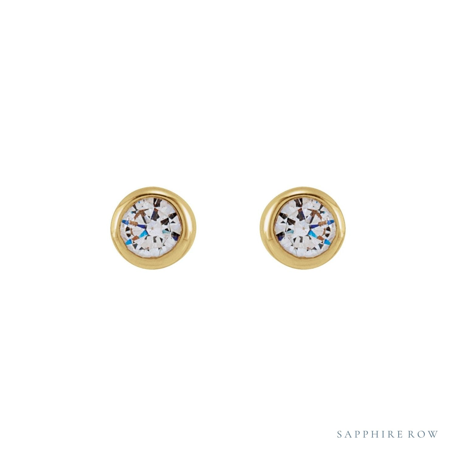 Sapphire Row Lab-Grown Diamond Round Bezel Stud Earrings - 14K Yellow Gold, 1/6 CTW (view 2)