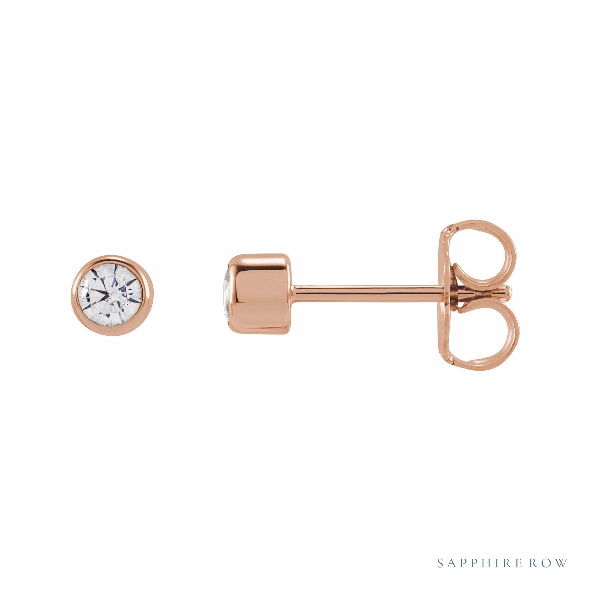 Sapphire Row Lab-Grown Diamond Round Bezel Stud Earrings - 14K Rose Gold, 1/5 CTW