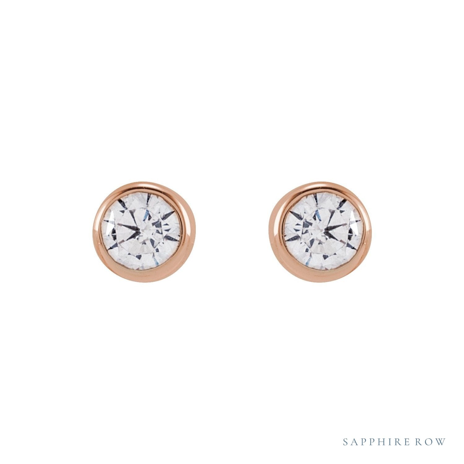 Sapphire Row Lab-Grown Diamond Round Bezel Stud Earrings - 14K Rose Gold, 1/5 CTW (view 2)