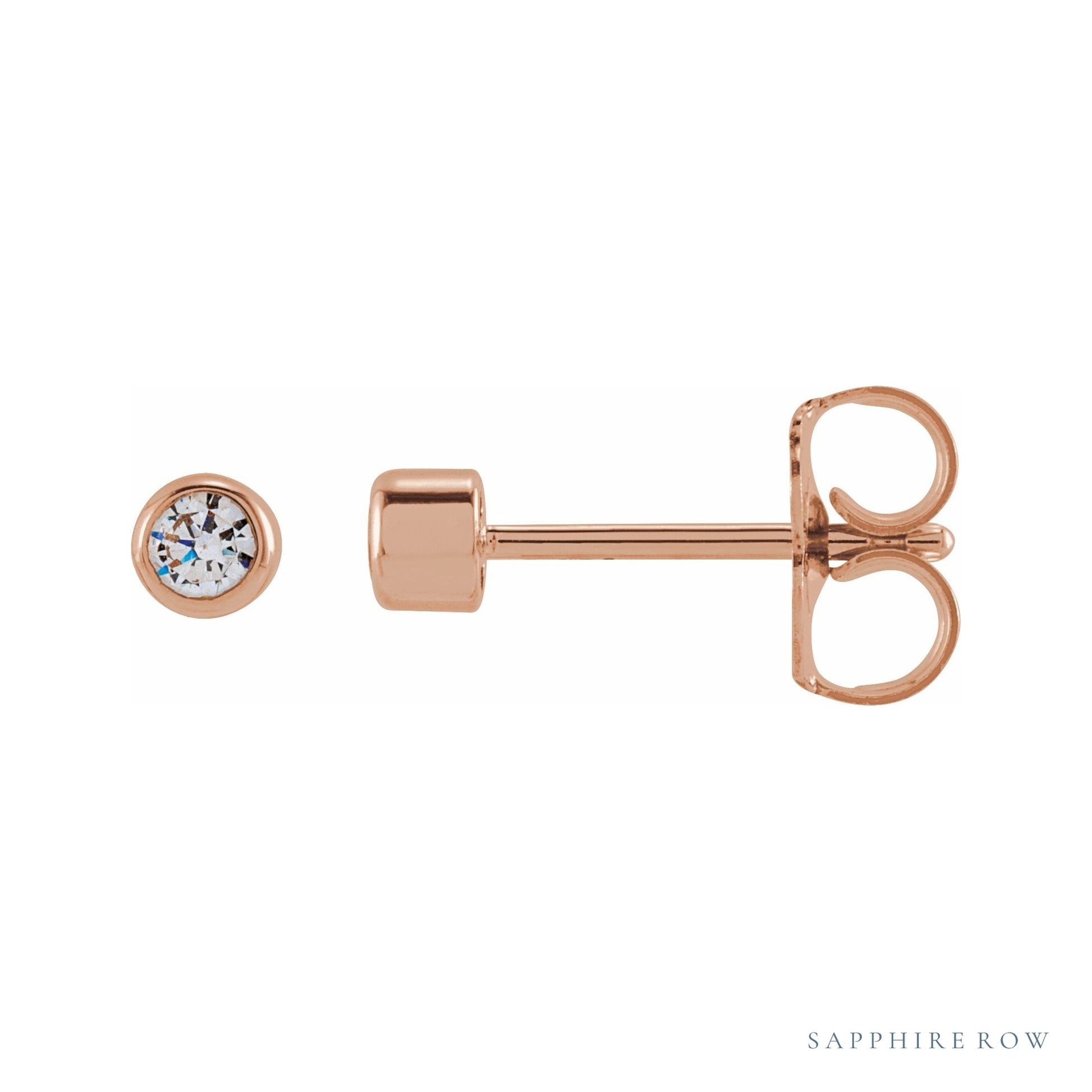 Sapphire Row Lab-Grown Diamond Round Bezel Stud Earrings - 14K Rose Gold, 1/6 CTW