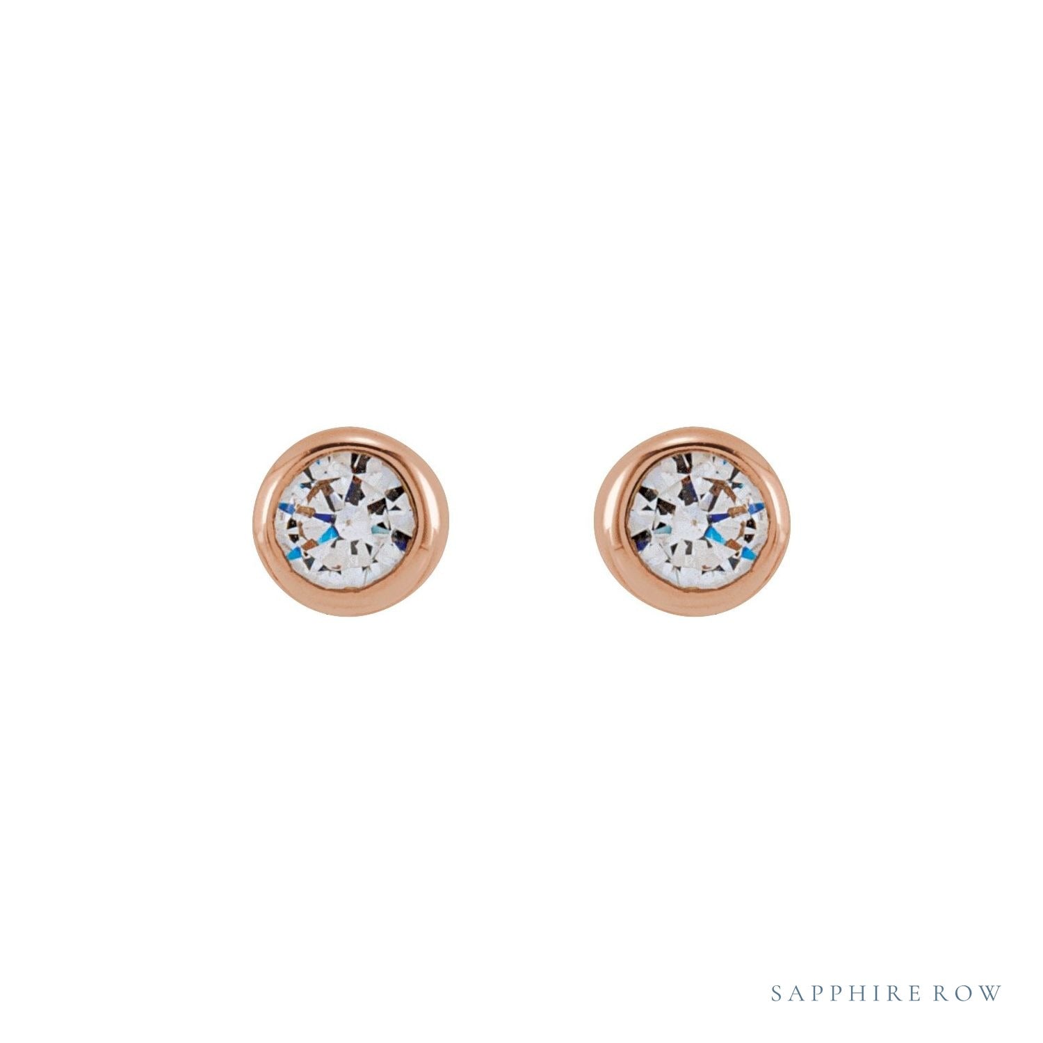 Sapphire Row Lab-Grown Diamond Round Bezel Stud Earrings - 14K Rose Gold, 1/6 CTW (view 2)
