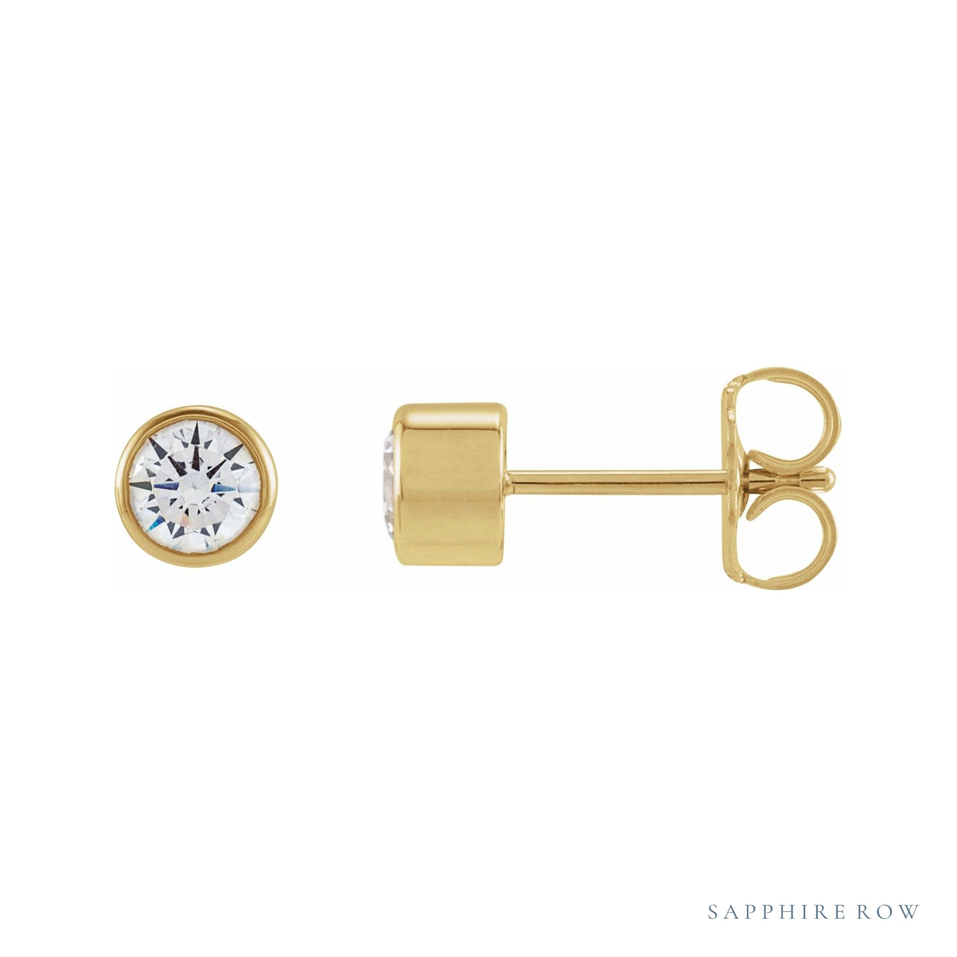Sapphire Row Lab-Grown Diamond Round Bezel Stud Earrings - 14K Yellow Gold