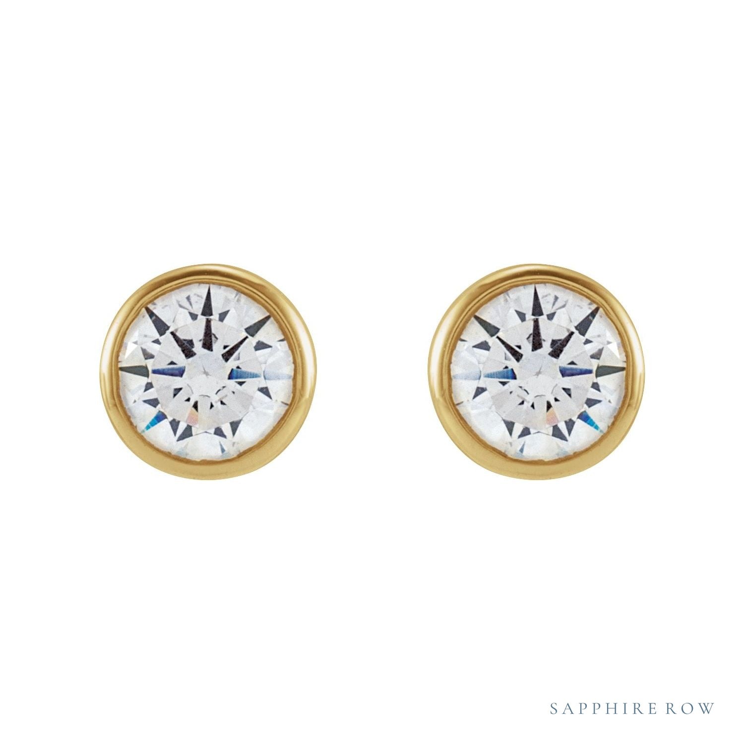Sapphire Row Lab-Grown Diamond Round Bezel Stud Earrings - 14K Yellow Gold (view 2)