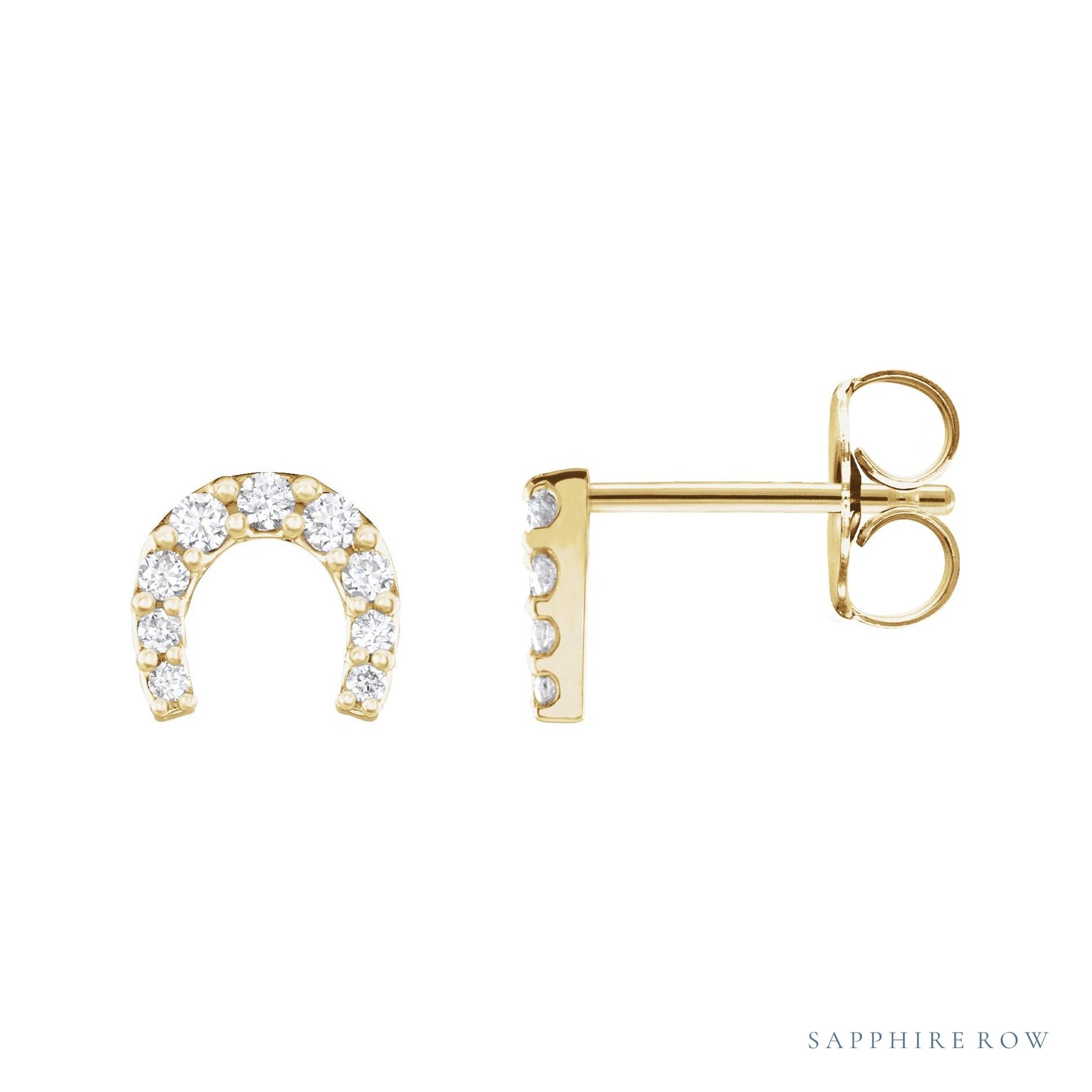 Sapphire Row Natural Diamond Pavé Horseshoe Stud Earrings - 14K Yellow Gold