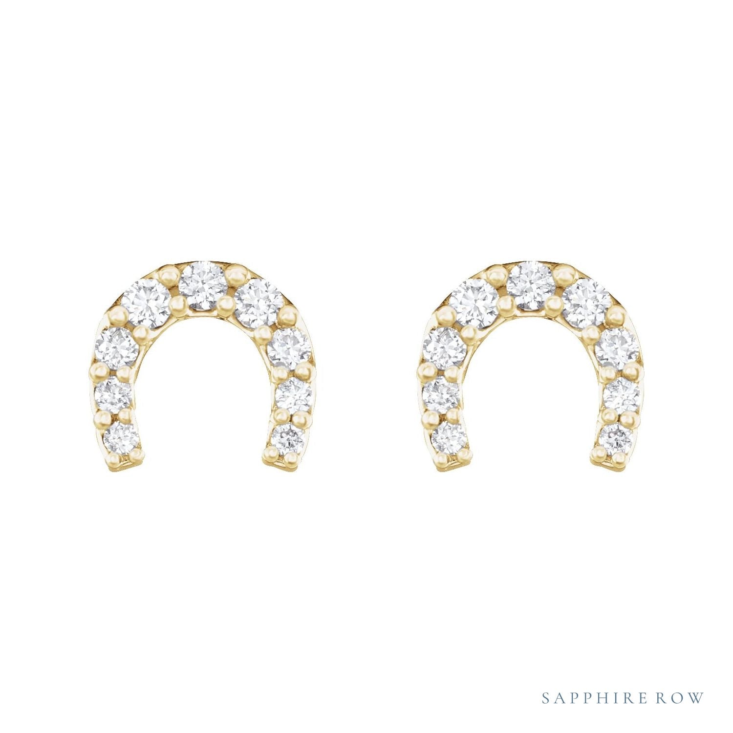 Sapphire Row Natural Diamond Pavé Horseshoe Stud Earrings - 14K Yellow Gold (view 2)