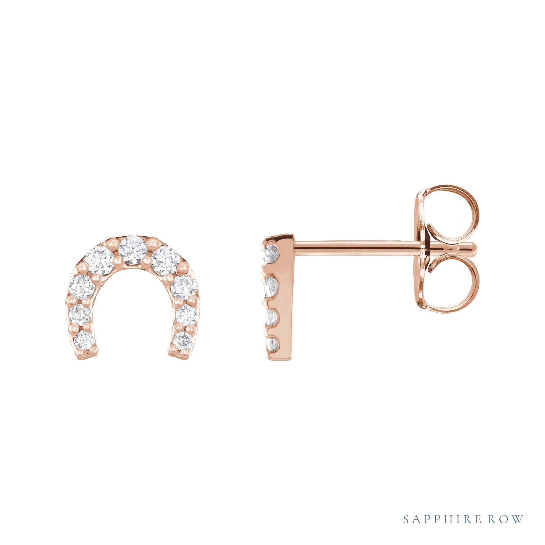 Sapphire Row Natural Diamond Pavé Horseshoe Stud Earrings - 14K Rose Gold