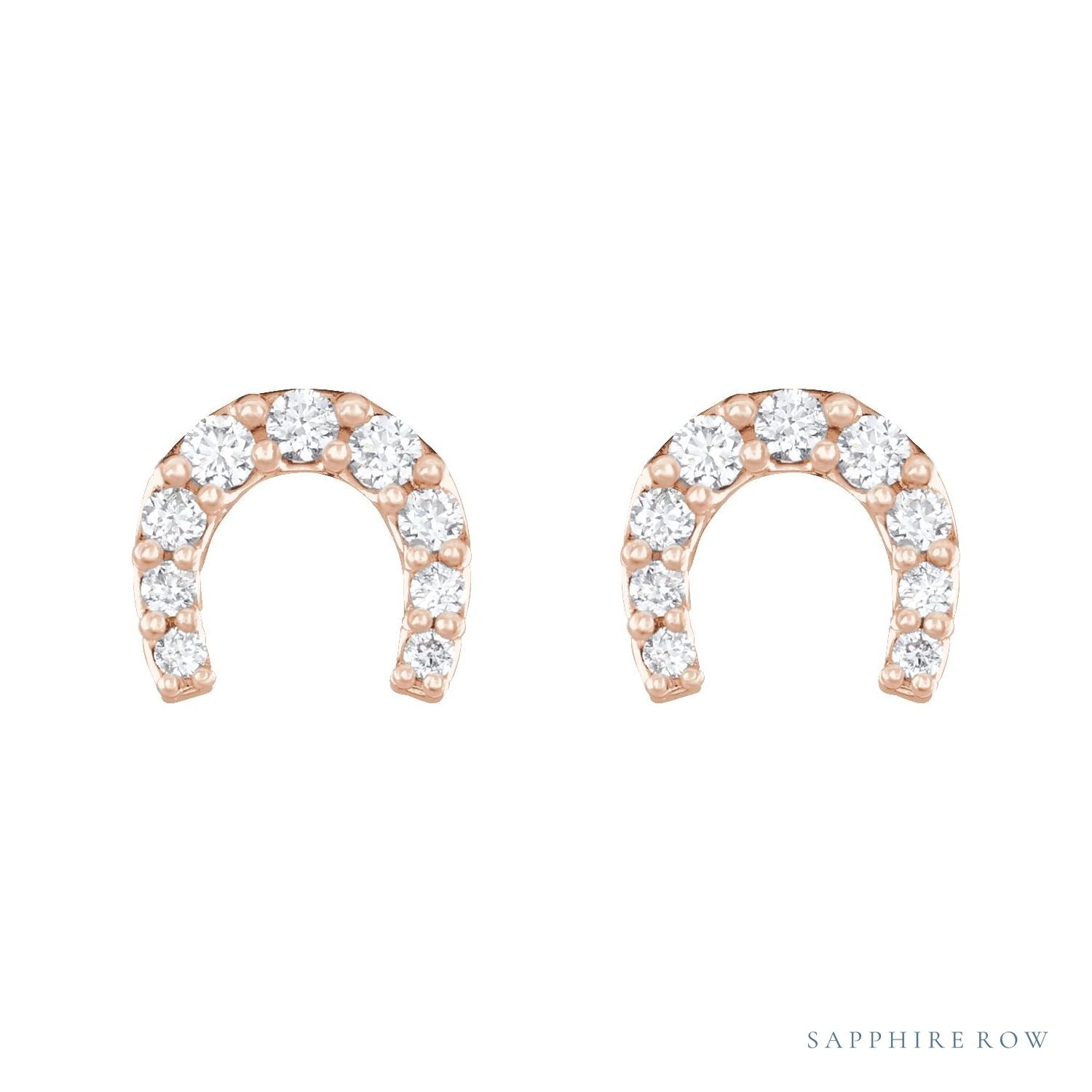 Sapphire Row Natural Diamond Pavé Horseshoe Stud Earrings - 14K Rose Gold (view 2)