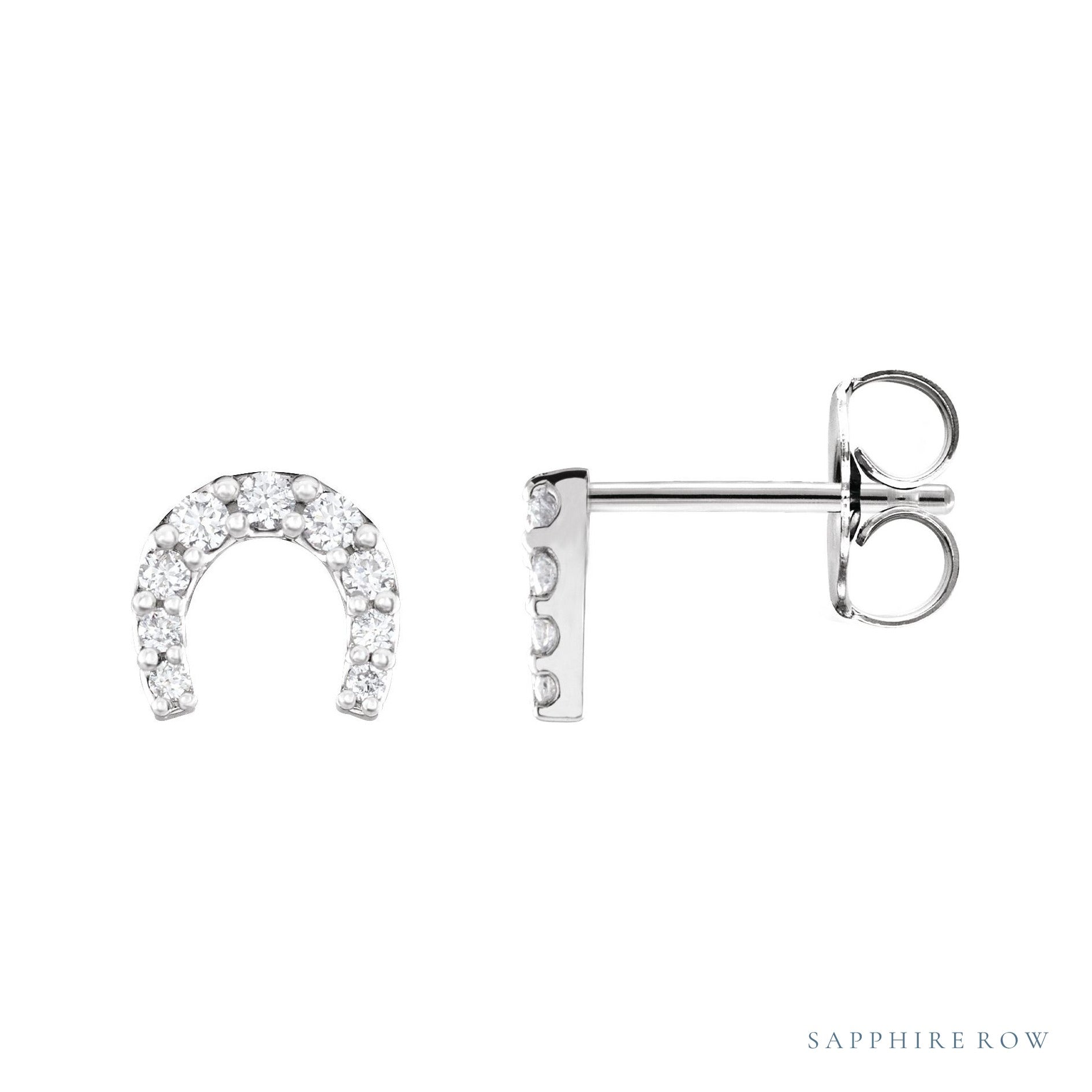Sapphire Row Natural Diamond Pavé Horseshoe Stud Earrings - Platinum