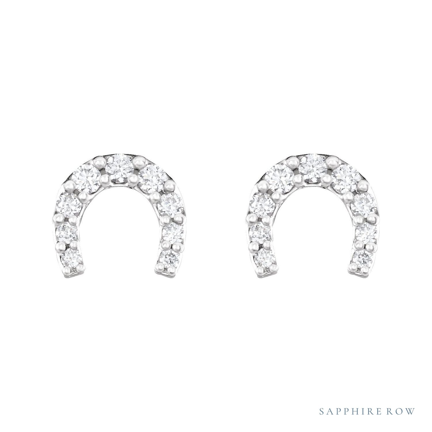 Sapphire Row Natural Diamond Pavé Horseshoe Stud Earrings - 14K White Gold (view 2)