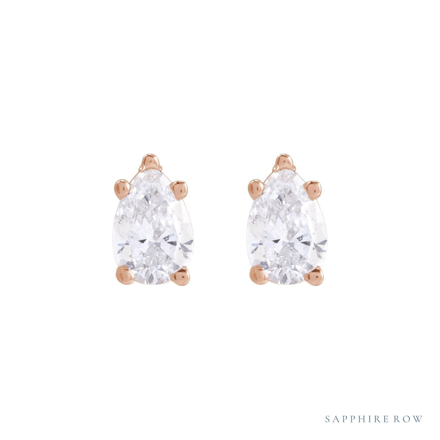 Sapphire Row Natural Diamond Pear Stud Earrings - 14K Rose Gold, 3/8 CTW (view 2)