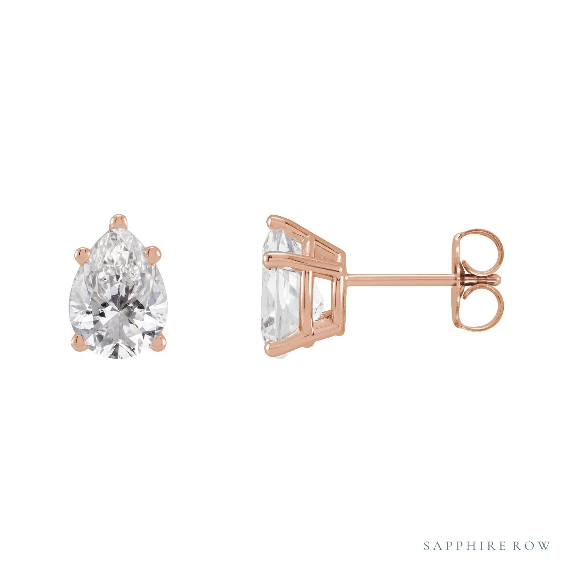 Sapphire Row Natural Diamond Pear Stud Earrings - 14K Rose Gold, 5/8 CTW