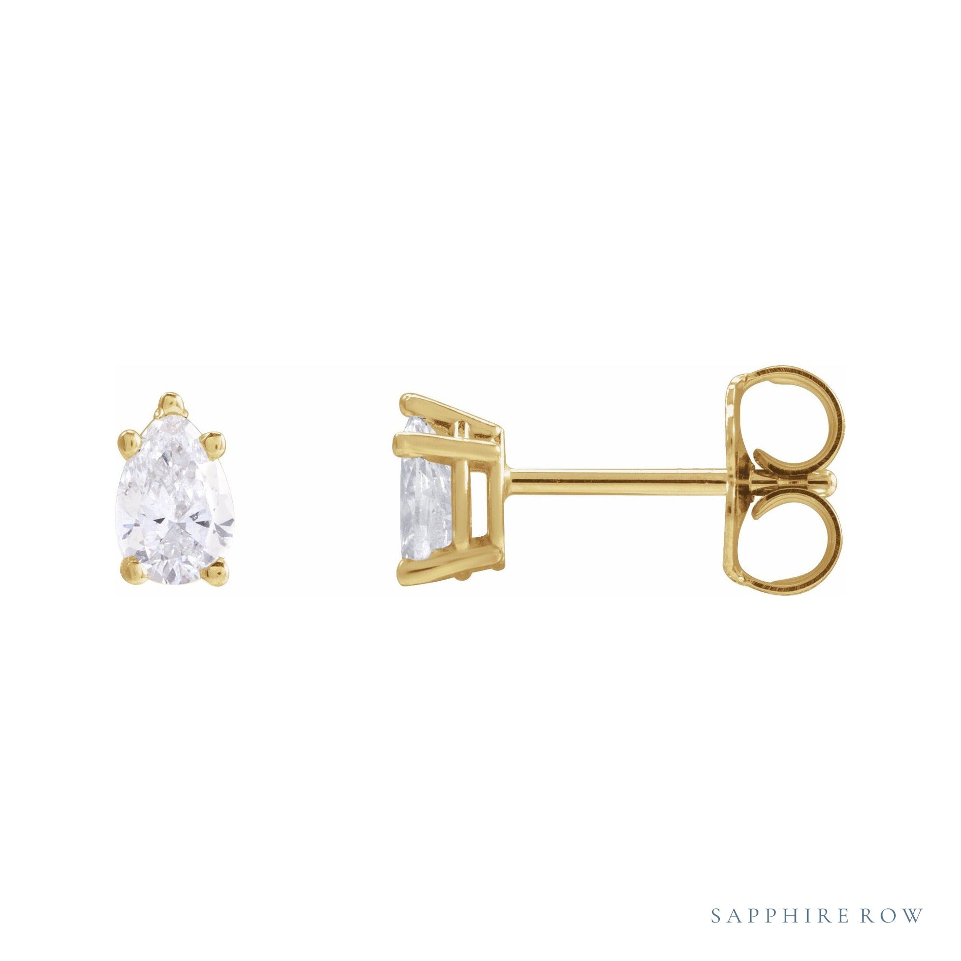 Sapphire Row Natural Diamond Pear Stud Earrings - 14K Yellow Gold, 3/8 CTW