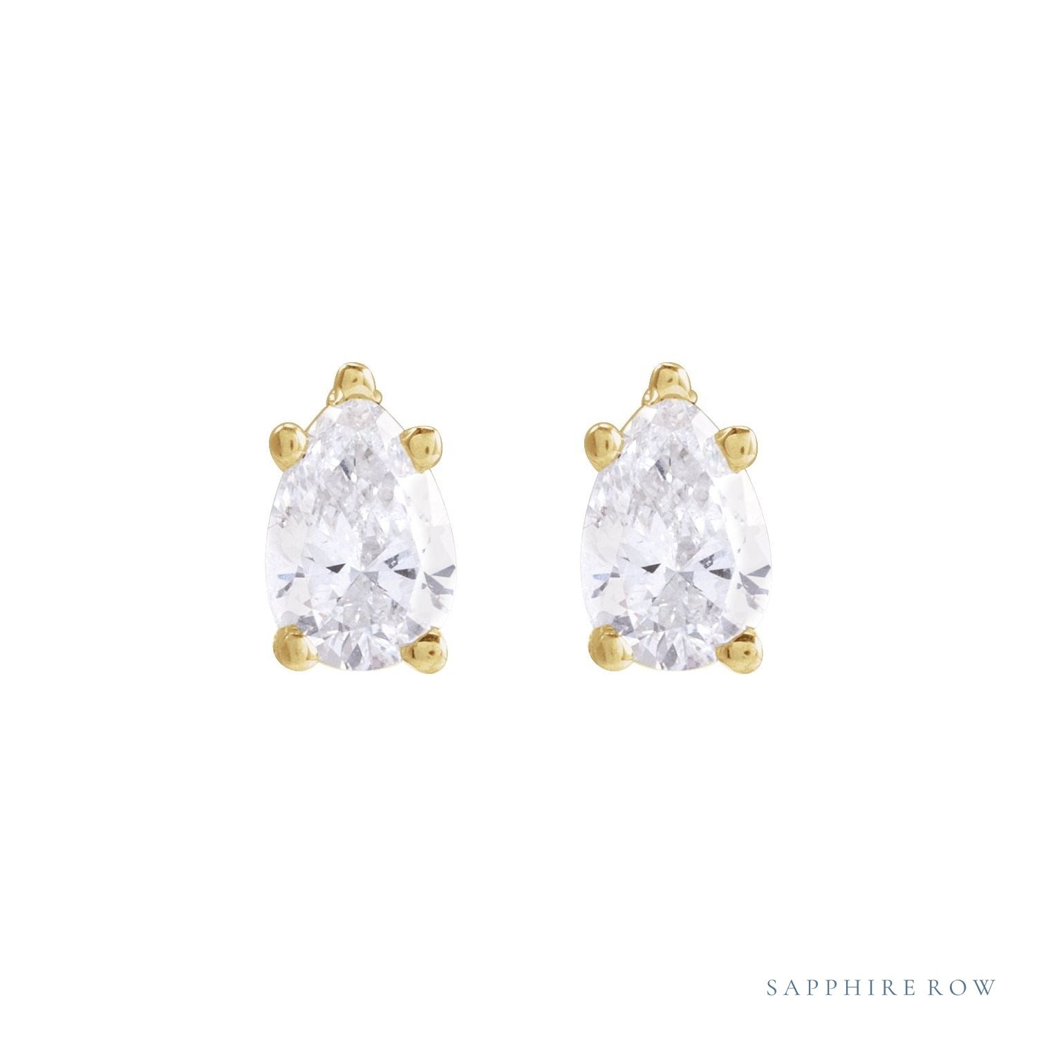 Sapphire Row Natural Diamond Pear Stud Earrings - 14K Yellow Gold, 3/8 CTW (view 2)