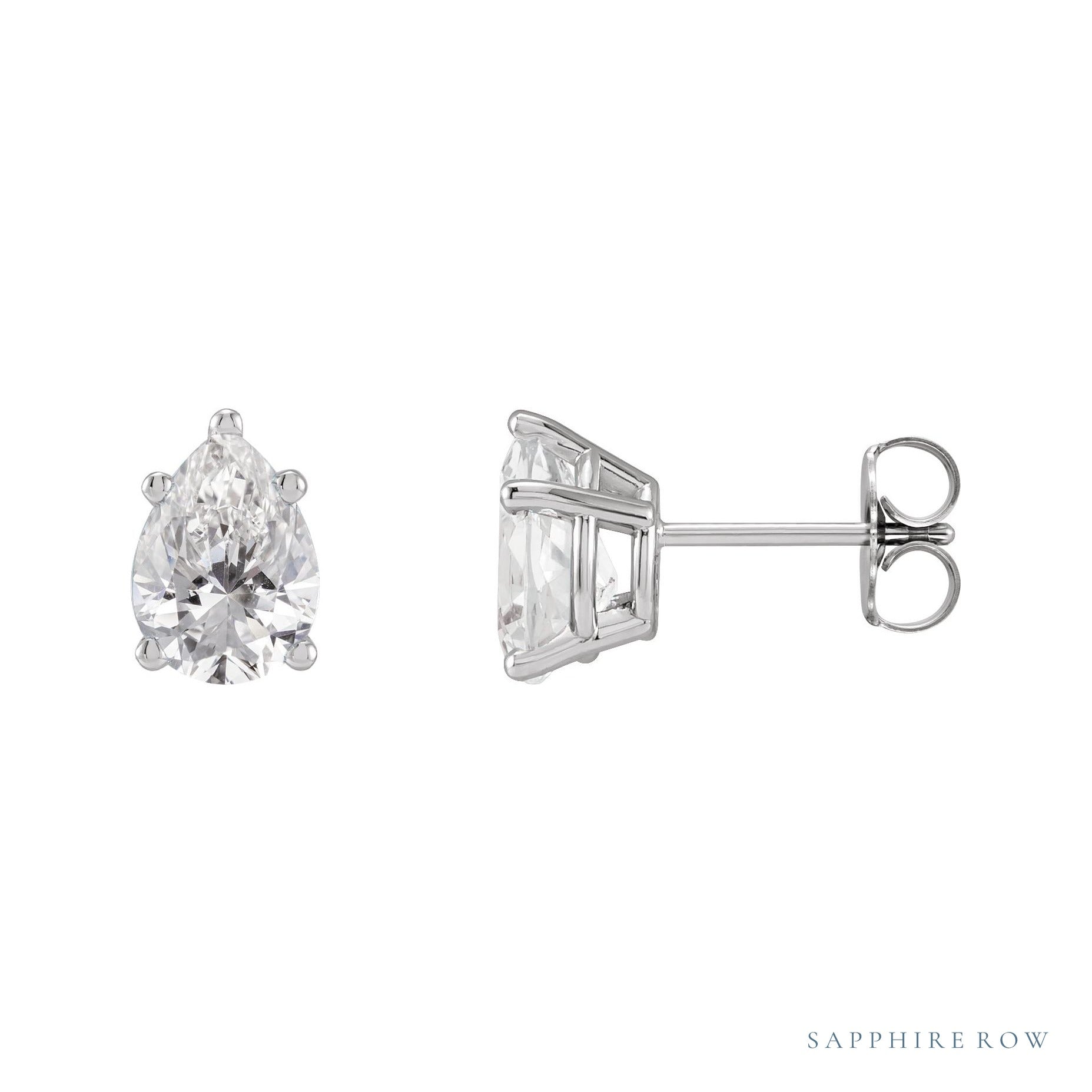 Sapphire Row Natural Diamond Pear Stud Earrings - Platinum