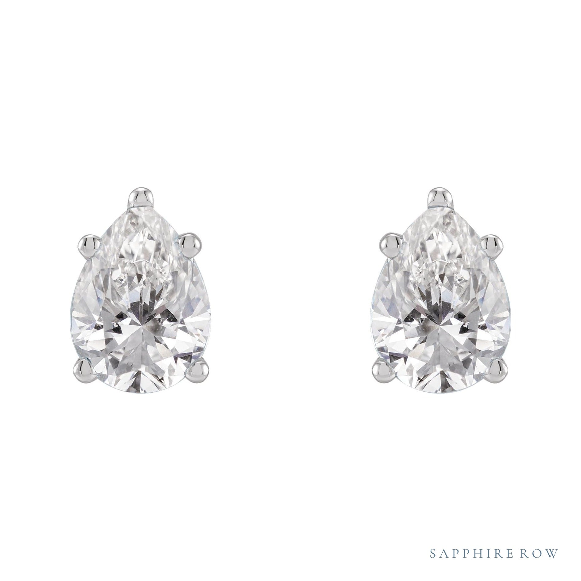 Sapphire Row Natural Diamond Pear Stud Earrings - Platinum (view 2)