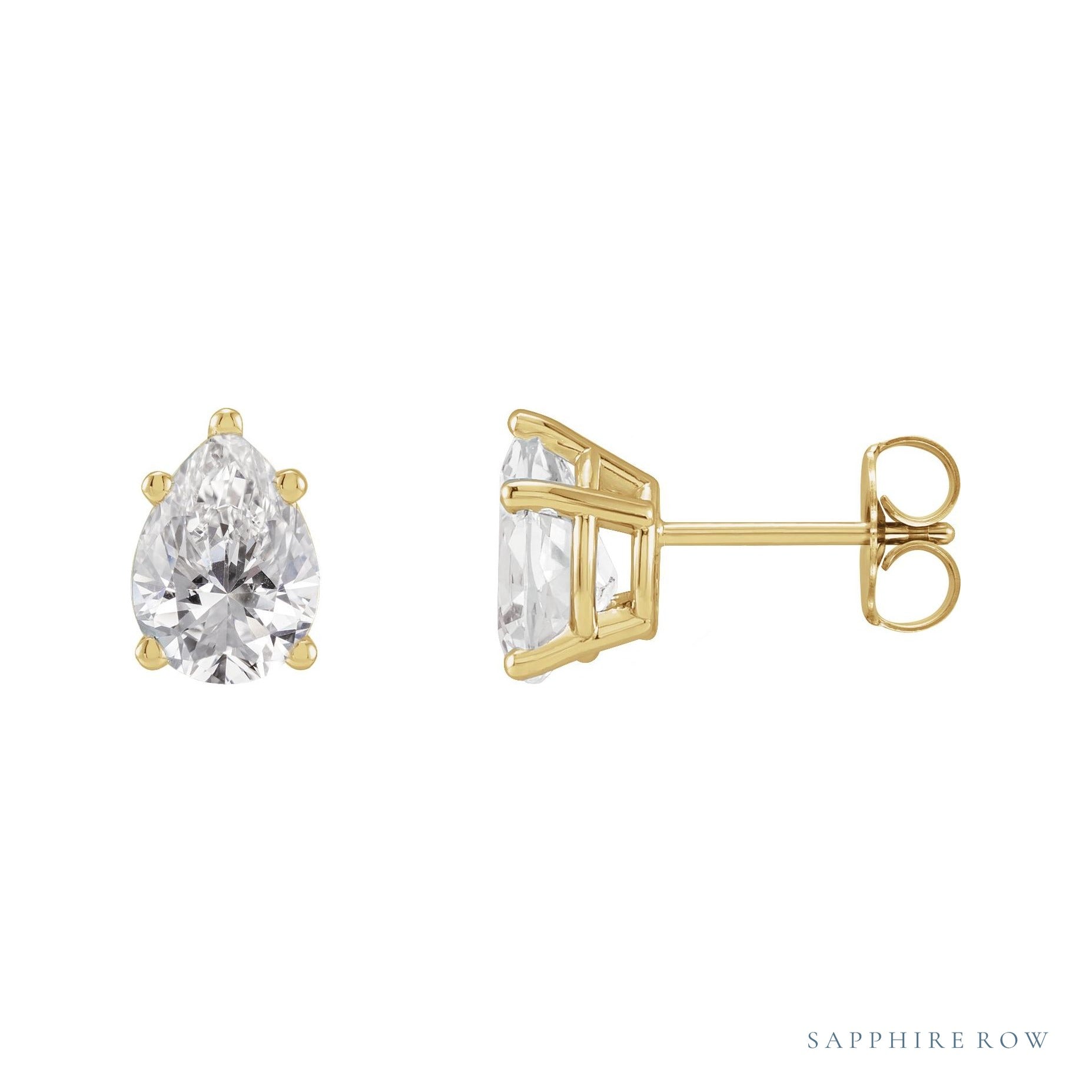 Sapphire Row Lab-Grown Diamond Pear Stud Earrings - 14K Yellow Gold