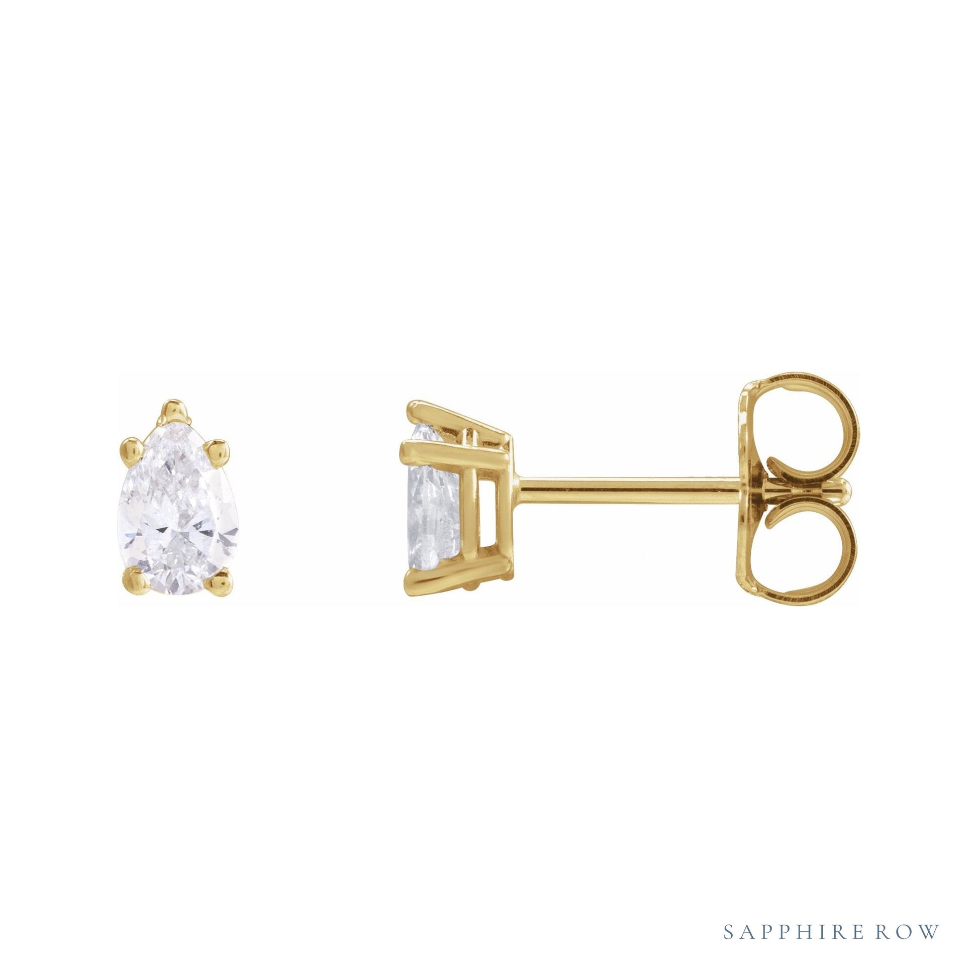Sapphire Row Lab-Grown Diamond Pear Stud Earrings - 14K Yellow Gold, 3/8 CTW
