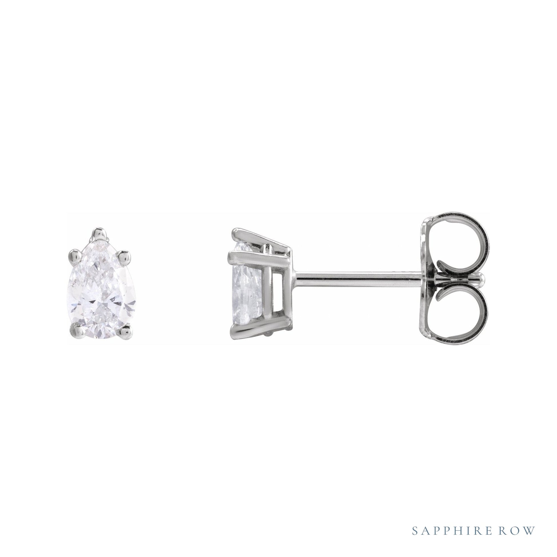 Sapphire Row Lab-Grown Diamond Pear Stud Earrings - 14K White Gold, 3/8 CTW