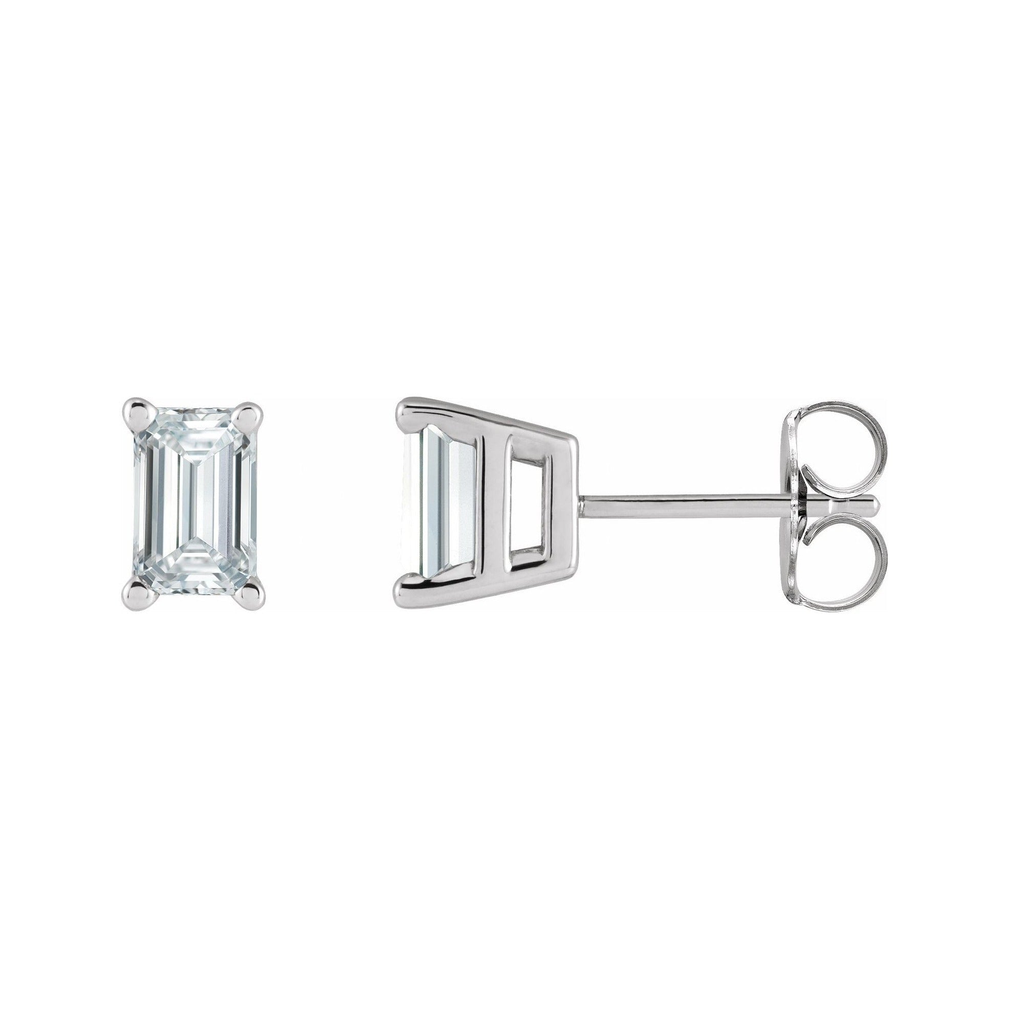 Sapphire Row Natural Diamond Emerald-Cut Stud Earrings - 14K White Gold