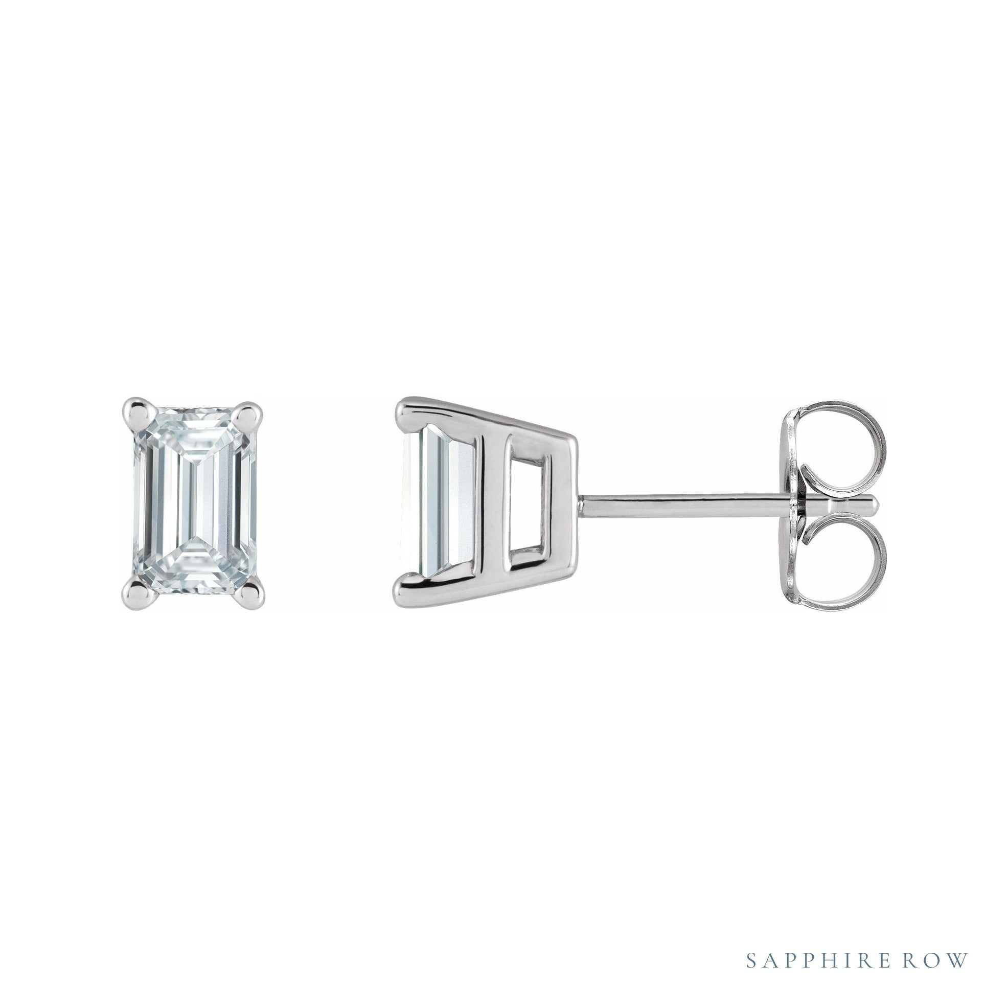 Sapphire Row Natural Diamond Emerald-Cut Stud Earrings - Platinum