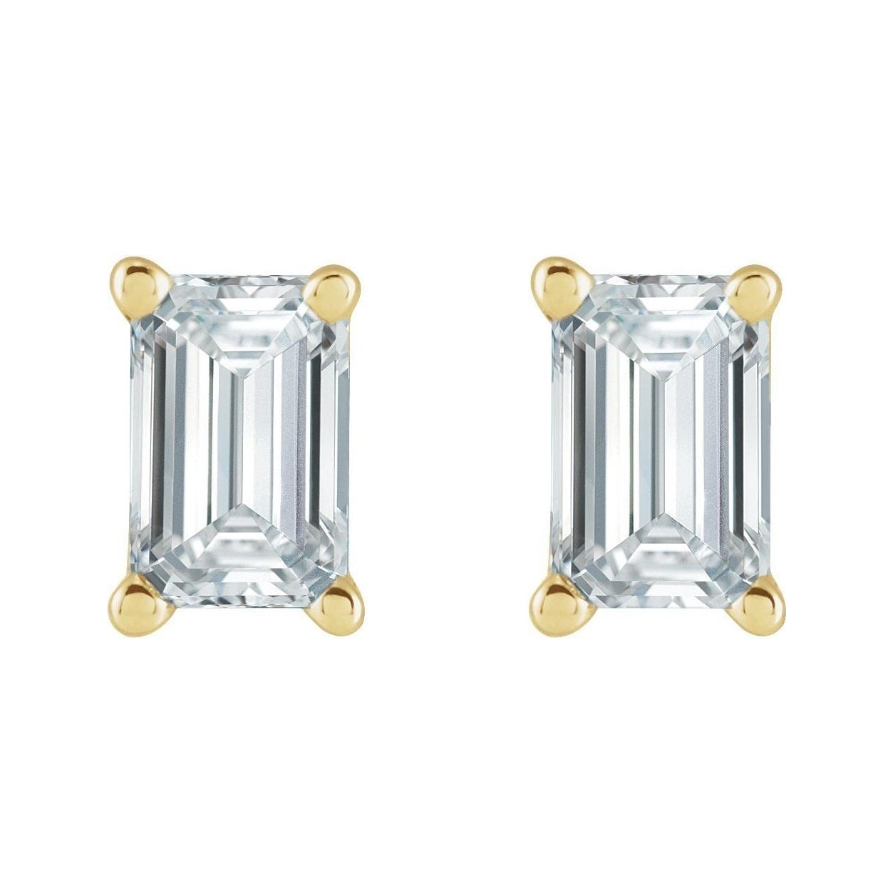 Sapphire Row Natural Diamond Emerald-Cut Stud Earrings - 14K Yellow Gold (view 2)