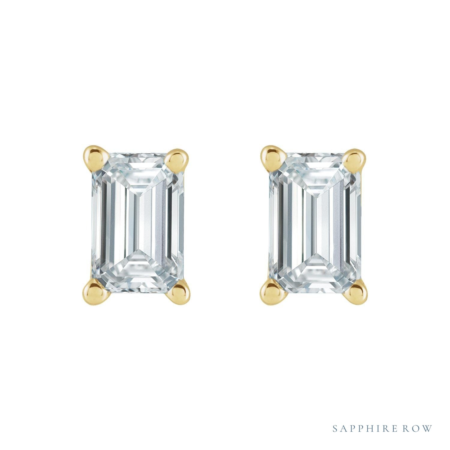 Sapphire Row Natural Diamond Emerald-Cut Stud Earrings - 14K Yellow Gold (view 2)