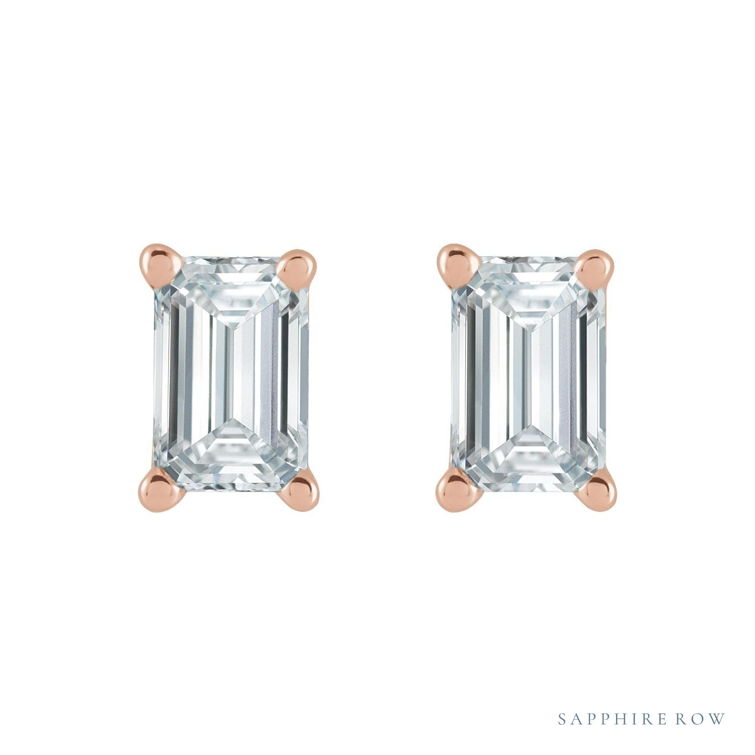 Sapphire Row Lab-Grown Diamond Emerald-Cut Stud Earrings - 14K Rose Gold (view 2)
