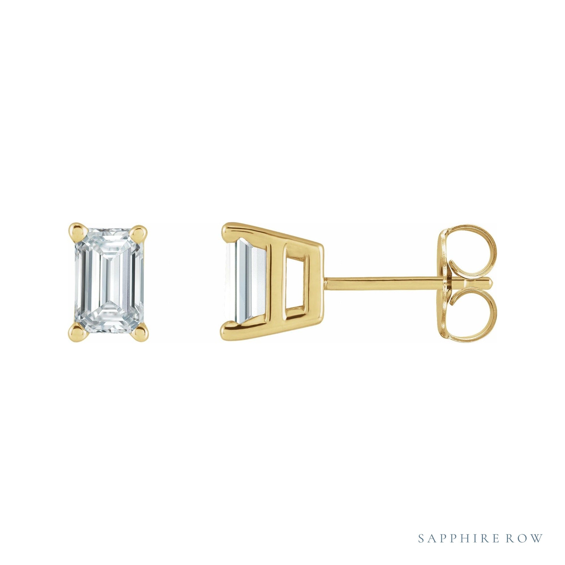 Sapphire Row Lab-Grown Diamond Emerald-Cut Stud Earrings - 14K Yellow Gold