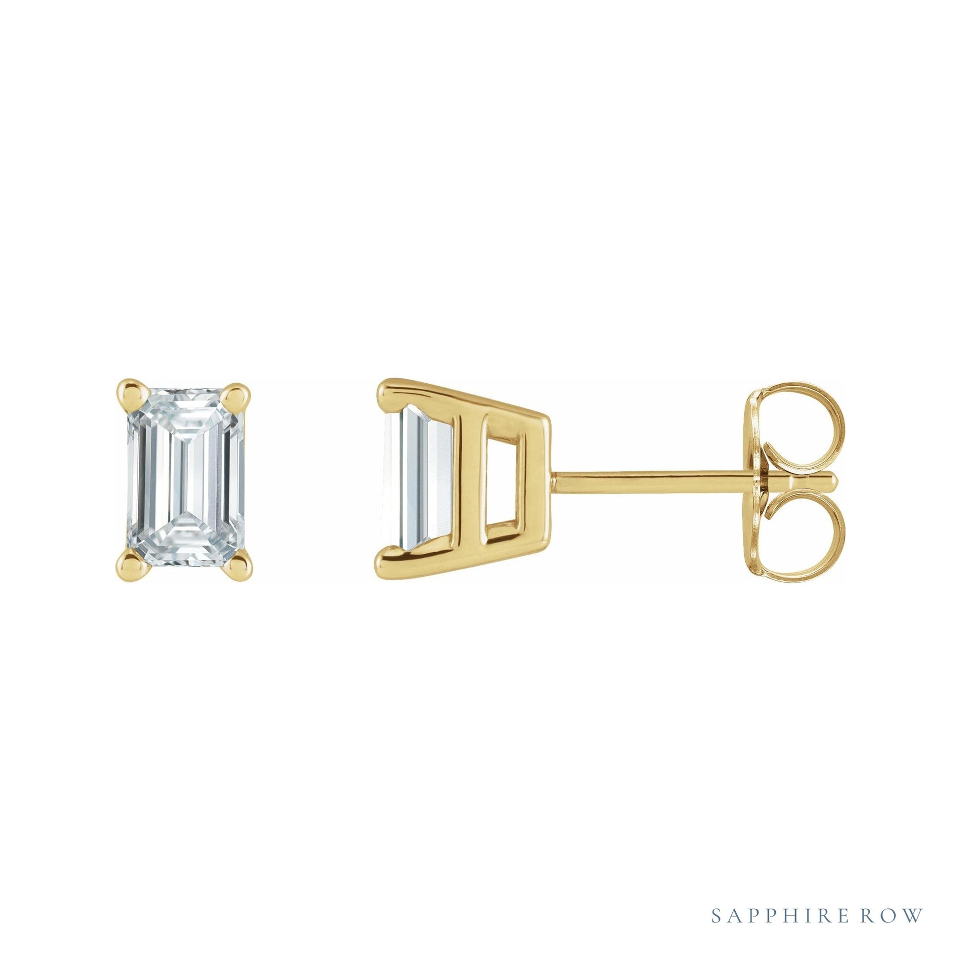 Sapphire Row Lab-Grown Diamond Emerald-Cut Stud Earrings - 14K Yellow Gold