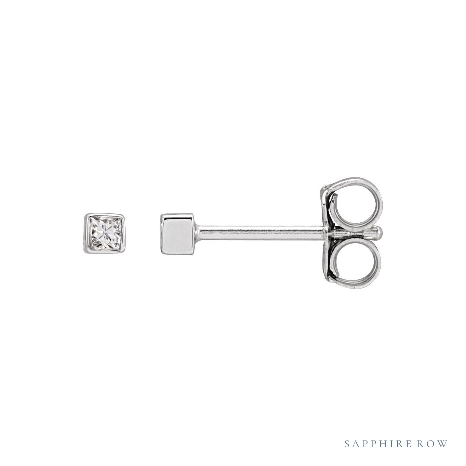 Sapphire Row Natural Diamond Princess-Cut Bezel Stud Earrings - Platinum, .05 CTW