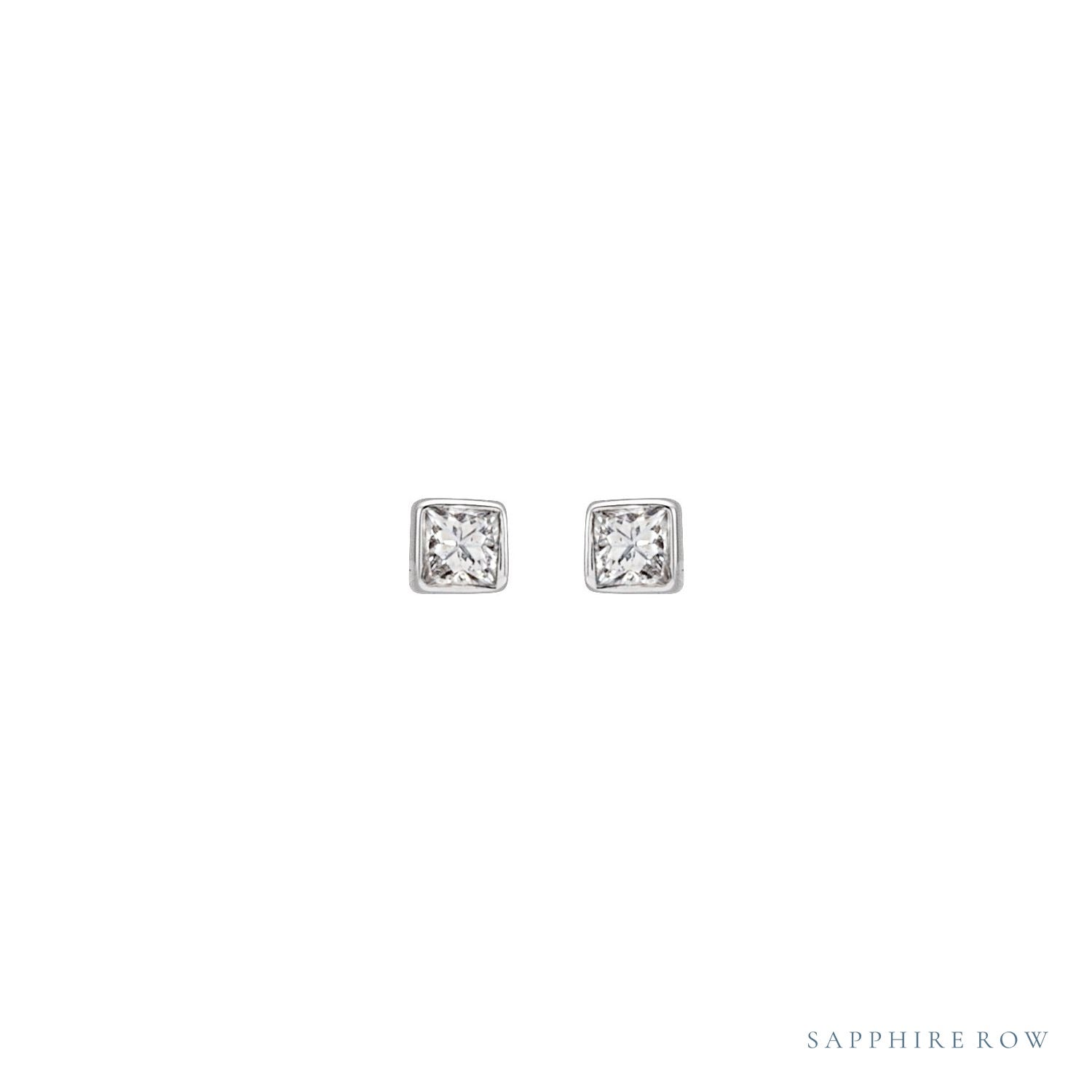 Sapphire Row Natural Diamond Princess-Cut Bezel Stud Earrings - Platinum, .05 CTW (view 2)