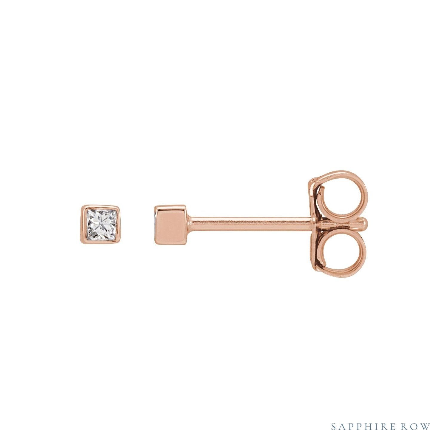 Sapphire Row Natural Diamond Princess-Cut Bezel Stud Earrings - 14K Rose Gold, .05 CTW