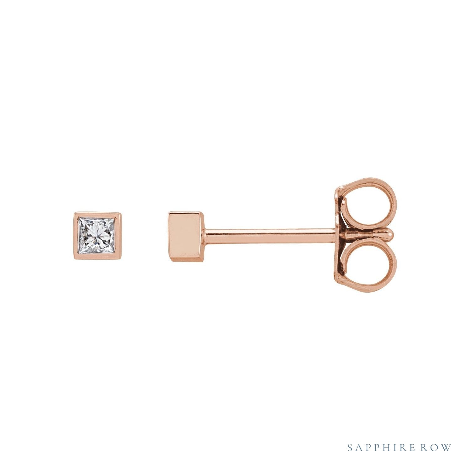 Sapphire Row Natural Diamond Princess-Cut Bezel Stud Earrings - 14K Rose Gold, .07 CTW