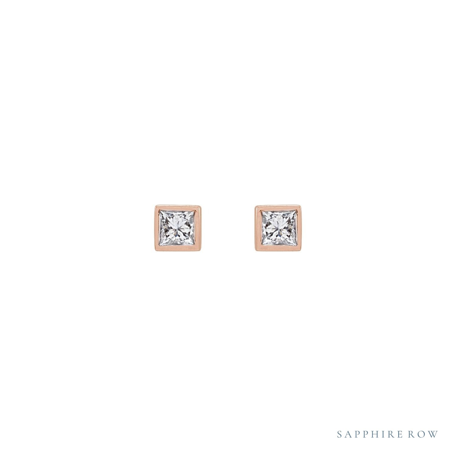 Sapphire Row Natural Diamond Princess-Cut Bezel Stud Earrings - 14K Rose Gold, .07 CTW (view 2)