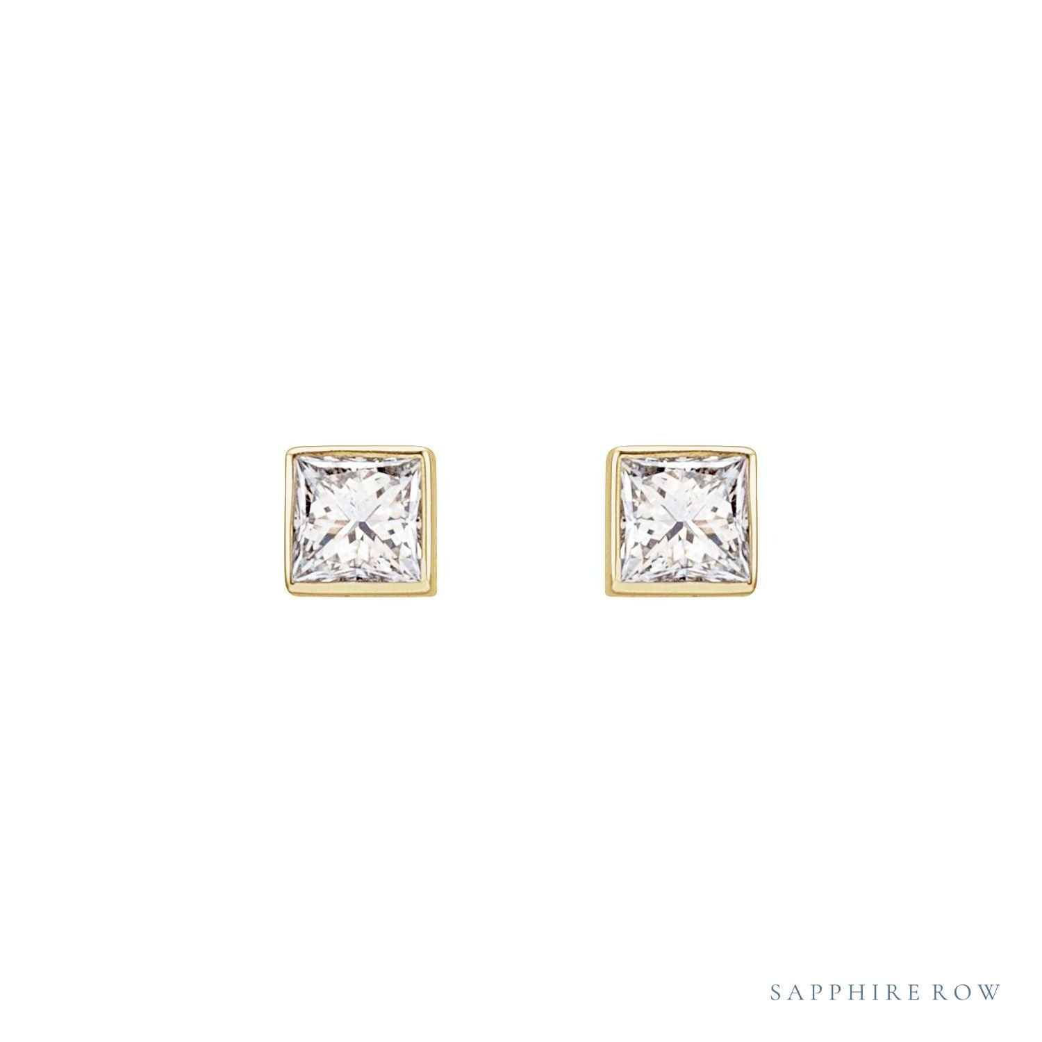 Sapphire Row Natural Diamond Princess-Cut Bezel Stud Earrings - 14K Yellow Gold, 1/5 CTW (view 2)