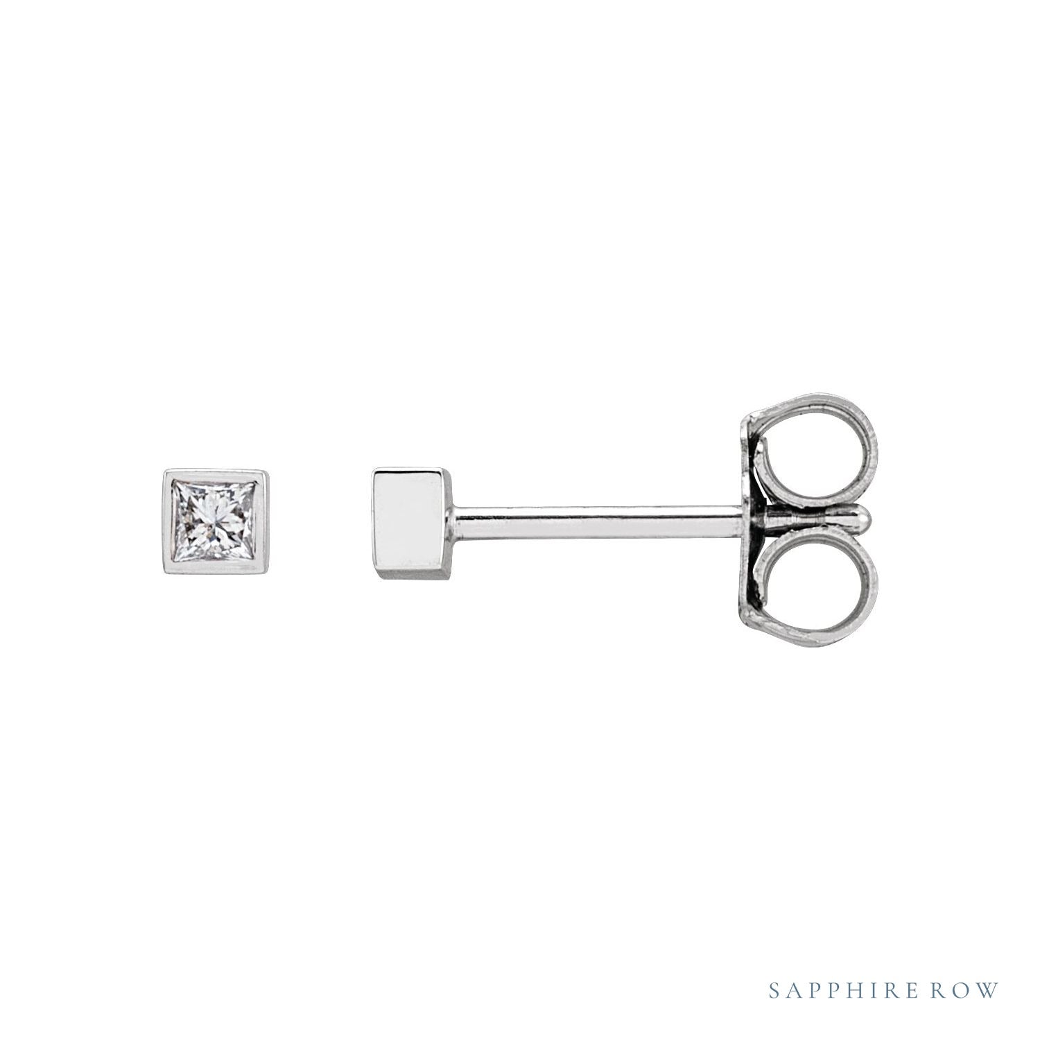 Sapphire Row Natural Diamond Princess-Cut Bezel Stud Earrings - 14K White Gold, .07 CTW