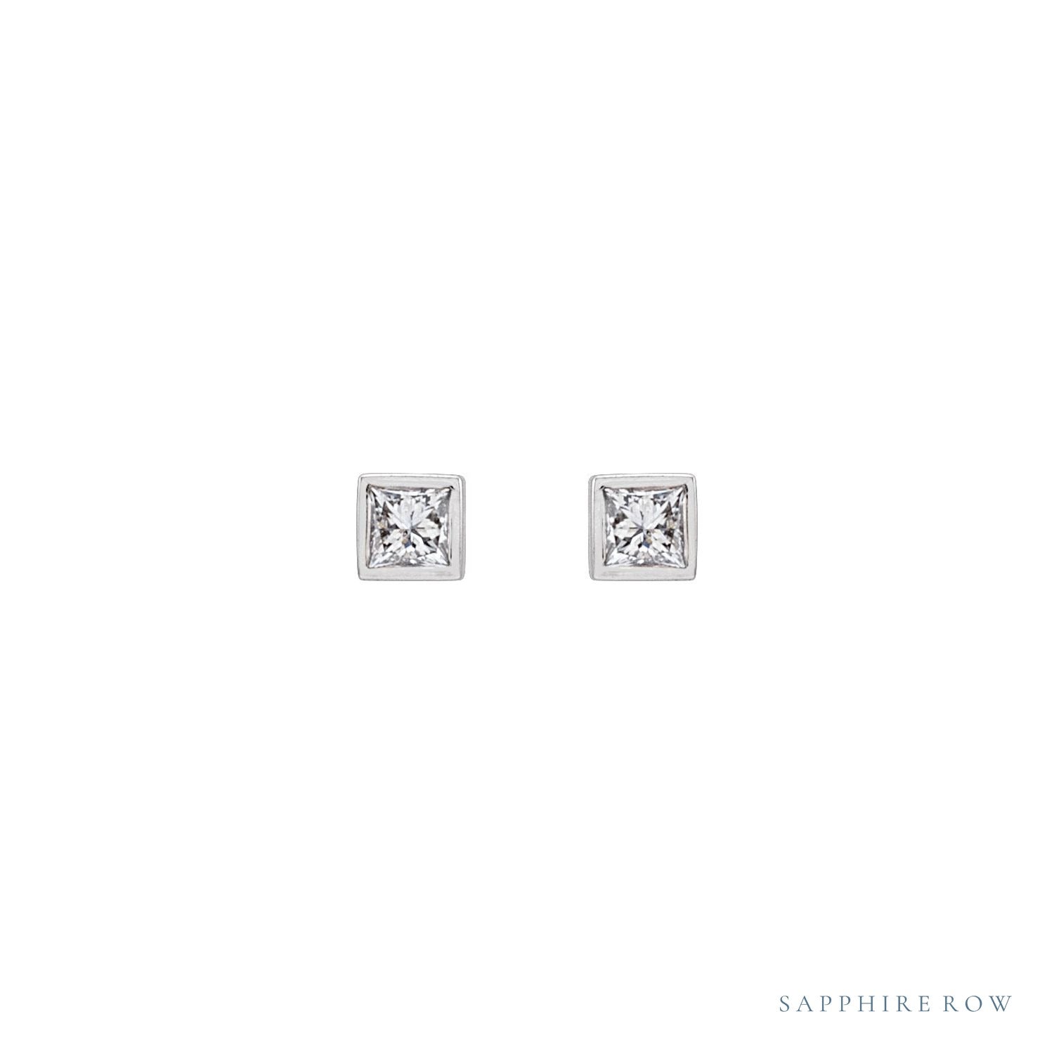Sapphire Row Natural Diamond Princess-Cut Bezel Stud Earrings - 14K White Gold, .07 CTW (view 2)