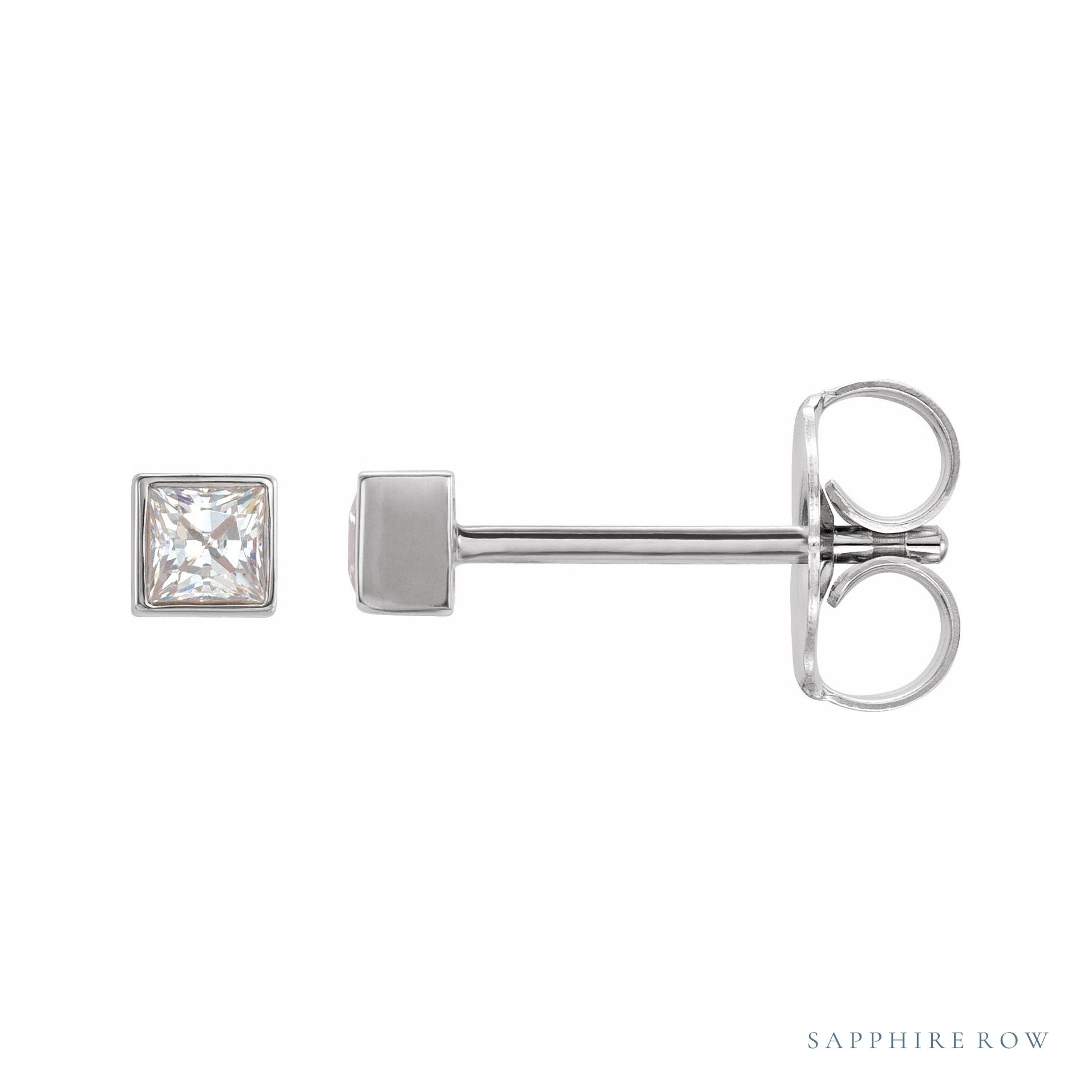 Sapphire Row Natural Diamond Princess-Cut Bezel Stud Earrings - 14K White Gold