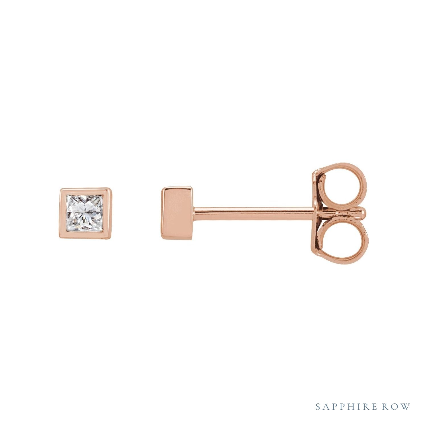 Sapphire Row Natural Diamond Princess-Cut Bezel Stud Earrings - 14K Rose Gold
