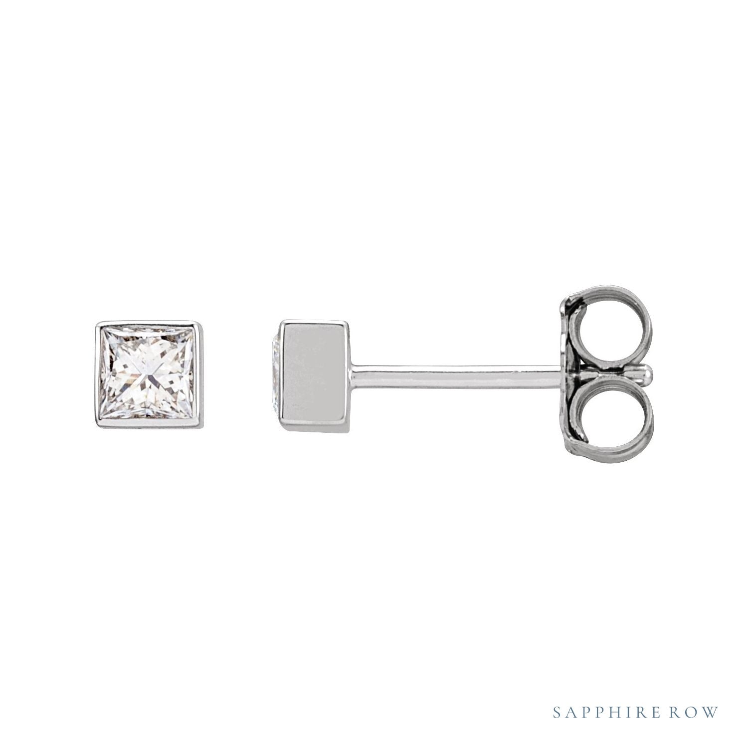 Sapphire Row Natural Diamond Princess-Cut Bezel Stud Earrings - 14K White Gold, 1/5 CTW